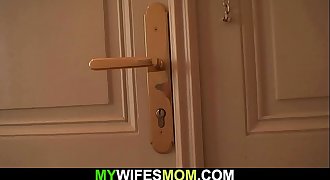 Girlfriends mother spreads gams for him