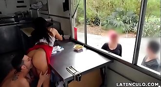 Latina taco-girl got fucked in front of customers - Lilly Hall